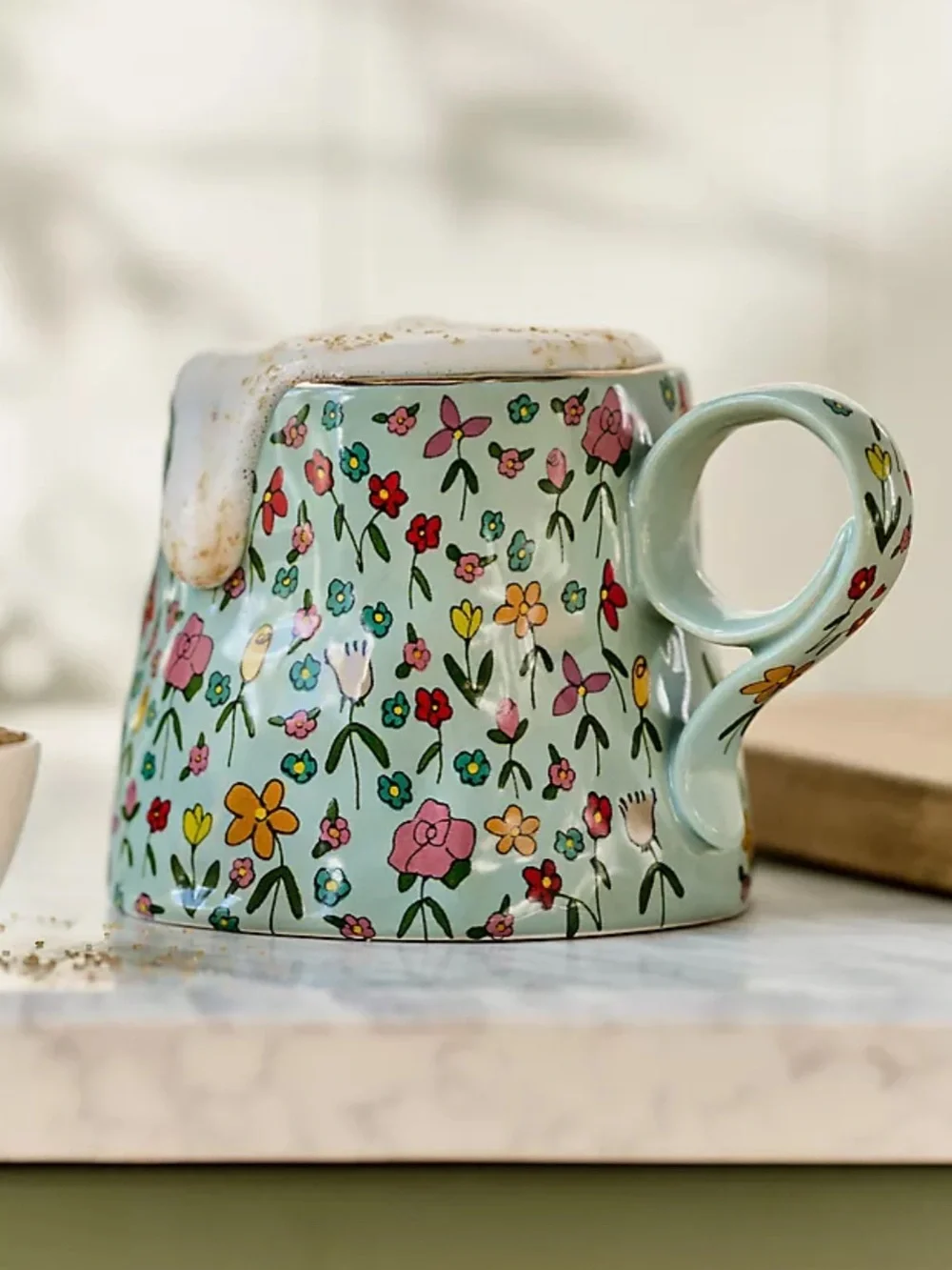 Anthropologie The Mud Fairy Blooming Hearts Stoneware 24k Gold Accent Mug - Picture 1 of 1